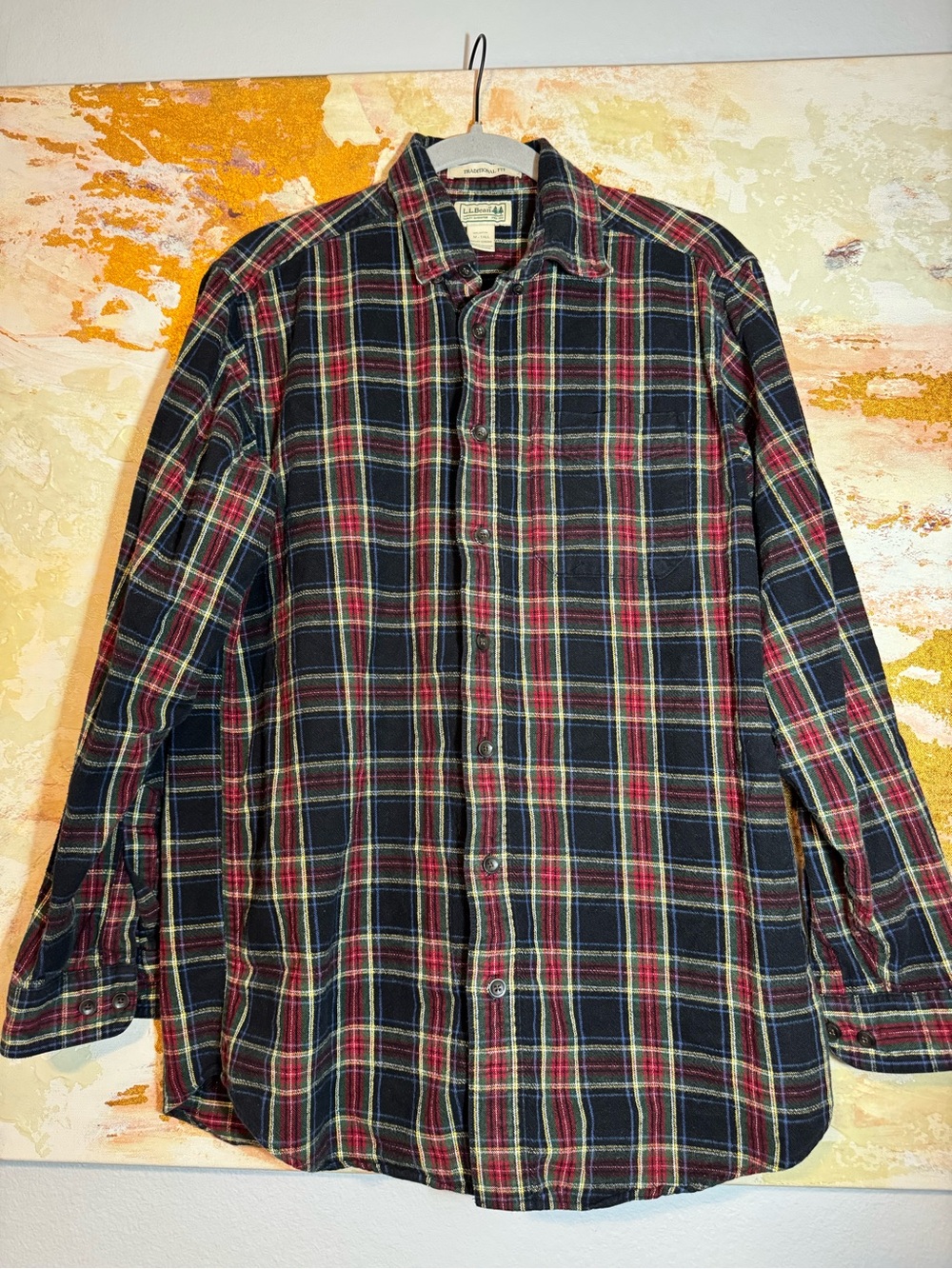 L.L. Bean Plaid Flannel Shirt Mens Medium Tall Traditional Fit Button-Up